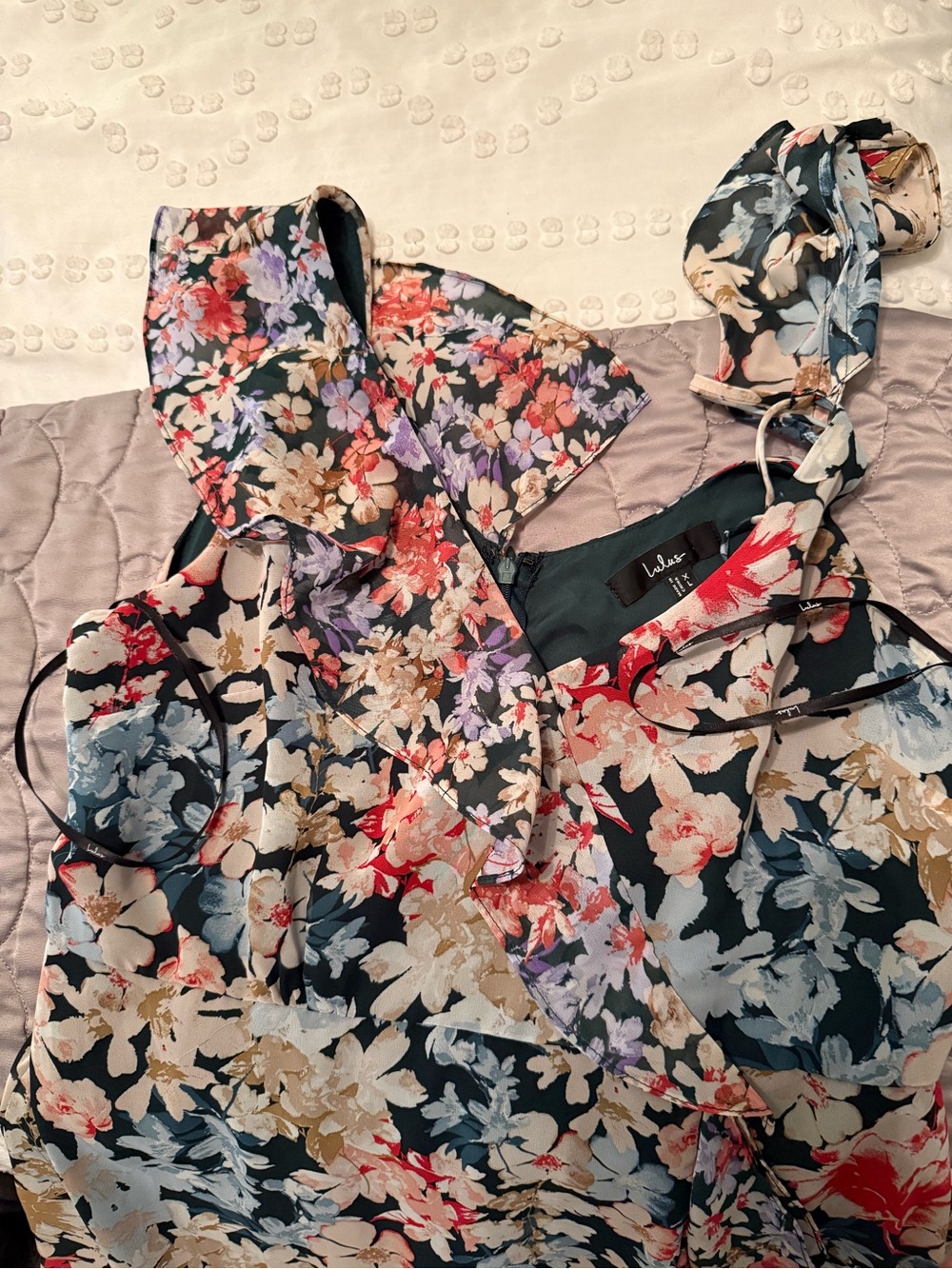Lulu's Floral One-Shoulder Asymmetrical Maxi Dress in Multi Floral - Picture 8 of 9
